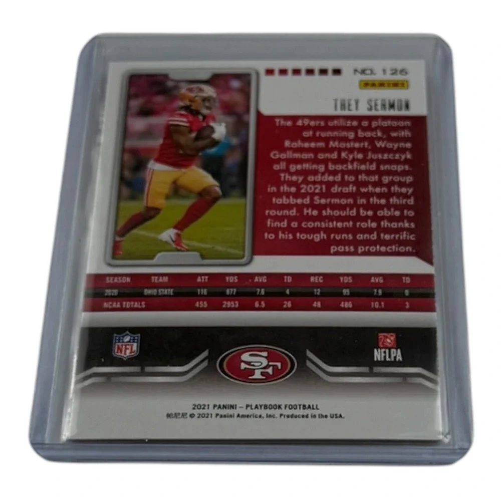 2021 Panini Playbook Trey Sermon Rookie Card 126 San Francisco 49ers RC Red Base